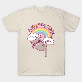 Cute Cat, Rainbow And Clouds, Pawsitive Vibes T-Shirt